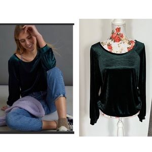 Anthropologie Maeve Candace Emerald Green Long Sleeve Velvet Top NWOT